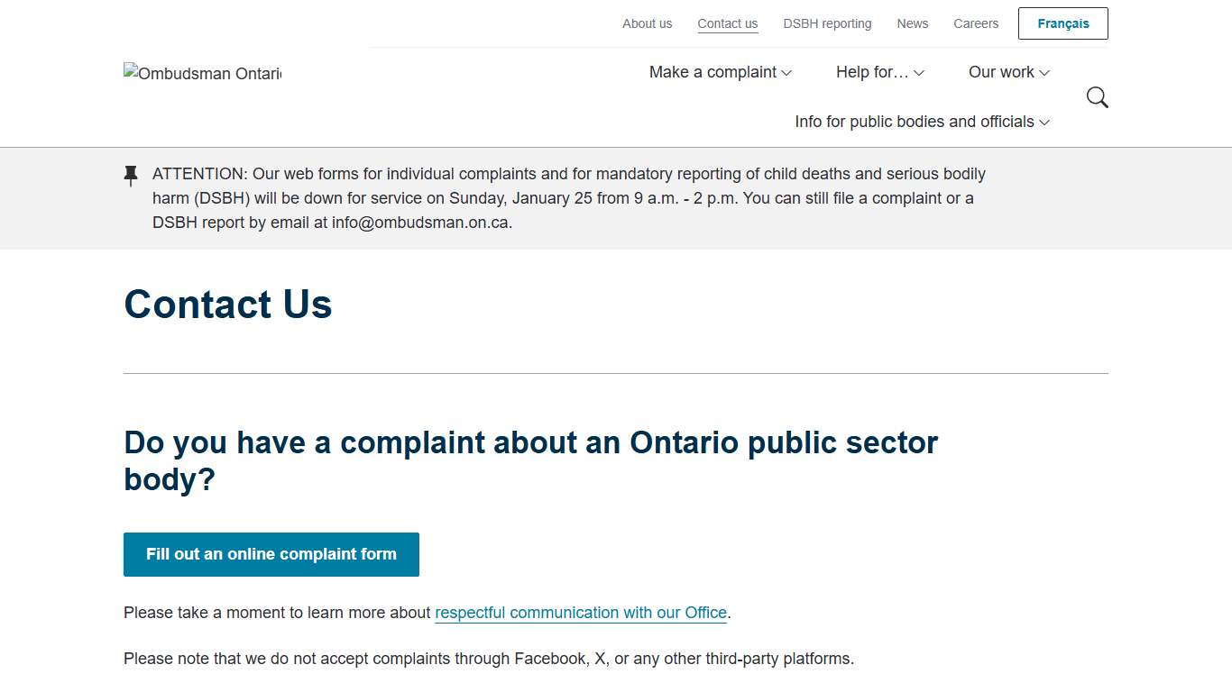 Contact Us Ombudsman Ontario